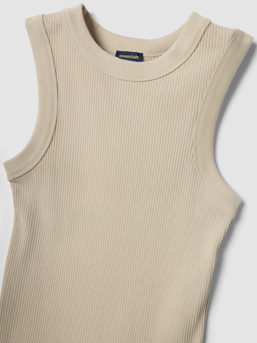 Tank top beige in cotone elasticizzato a costine fitted_5
