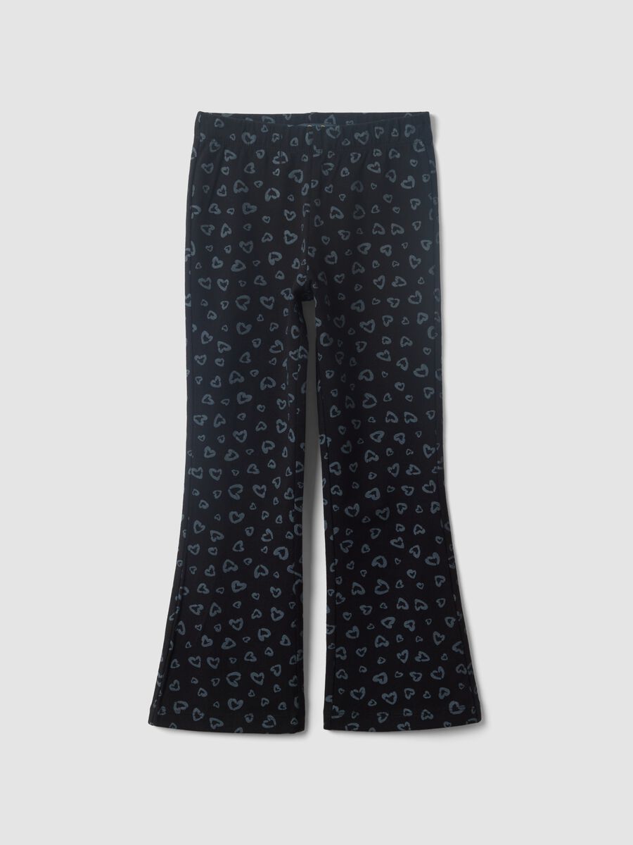 Black skinny organic cotton leggings with heart print for girls_0