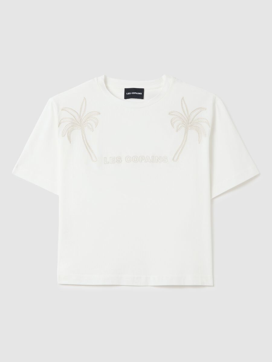 White T-shirt with palm embroidery Les Copains_0
