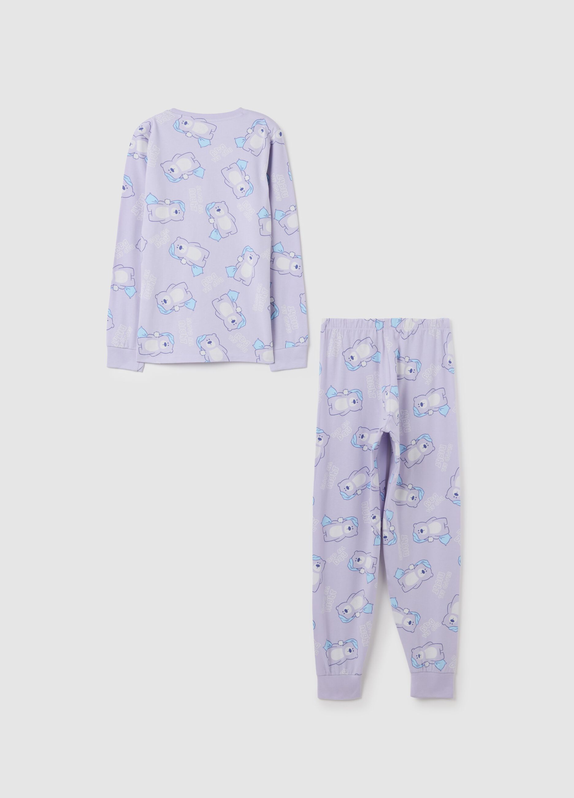 Girls' purple cotton pyjamas with a regular fit