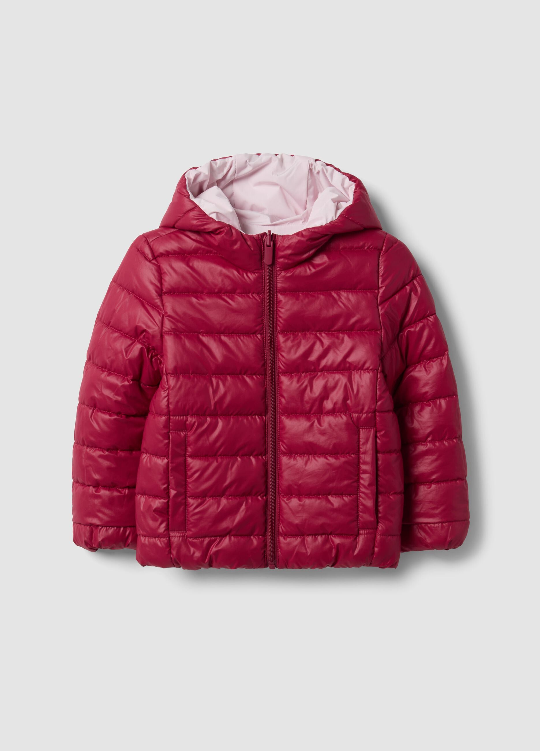 Giubbotto Ultralight reversibile rosa imbottito con cappuccio per bambina