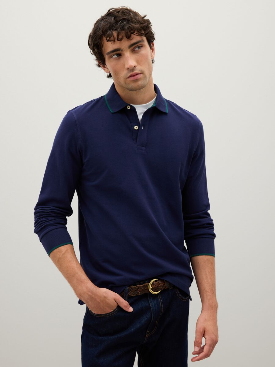 Polo in puro cotone blu regular fit_1