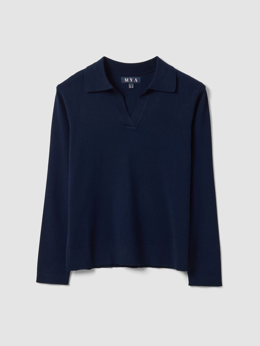 Maglia blu in misto viscosa con colletto polo over fit_0