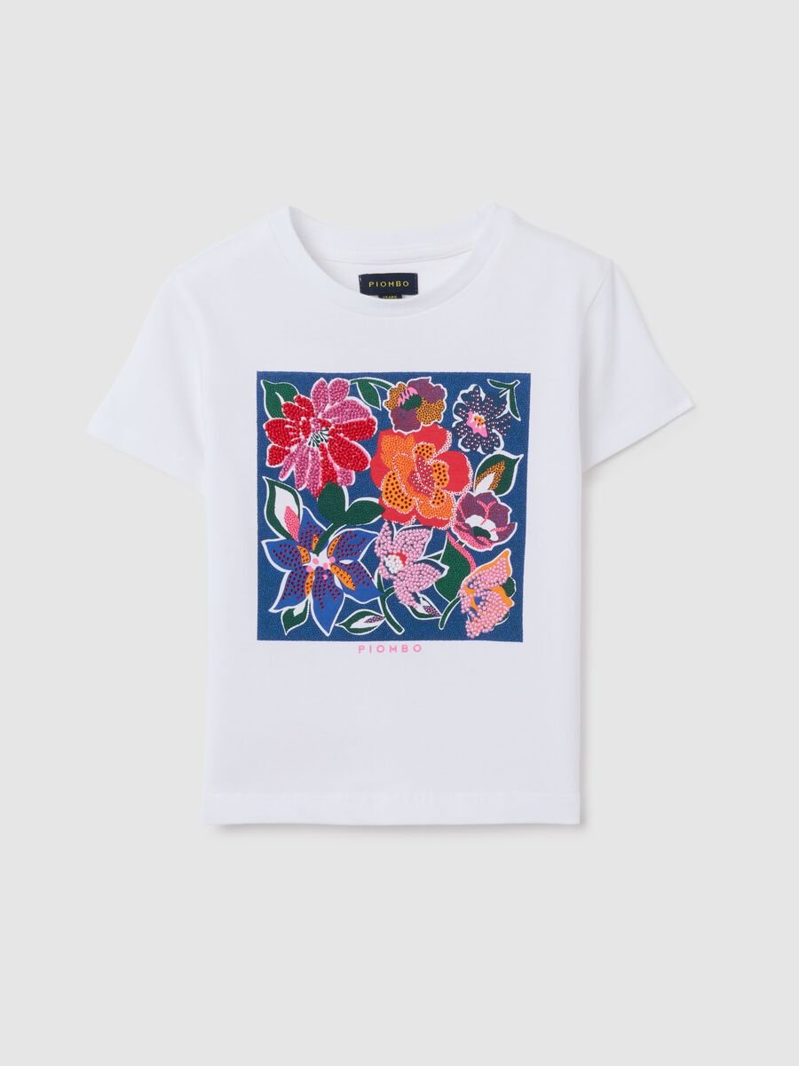 Girls' white pure cotton T-shirt regular fit with floral print_0