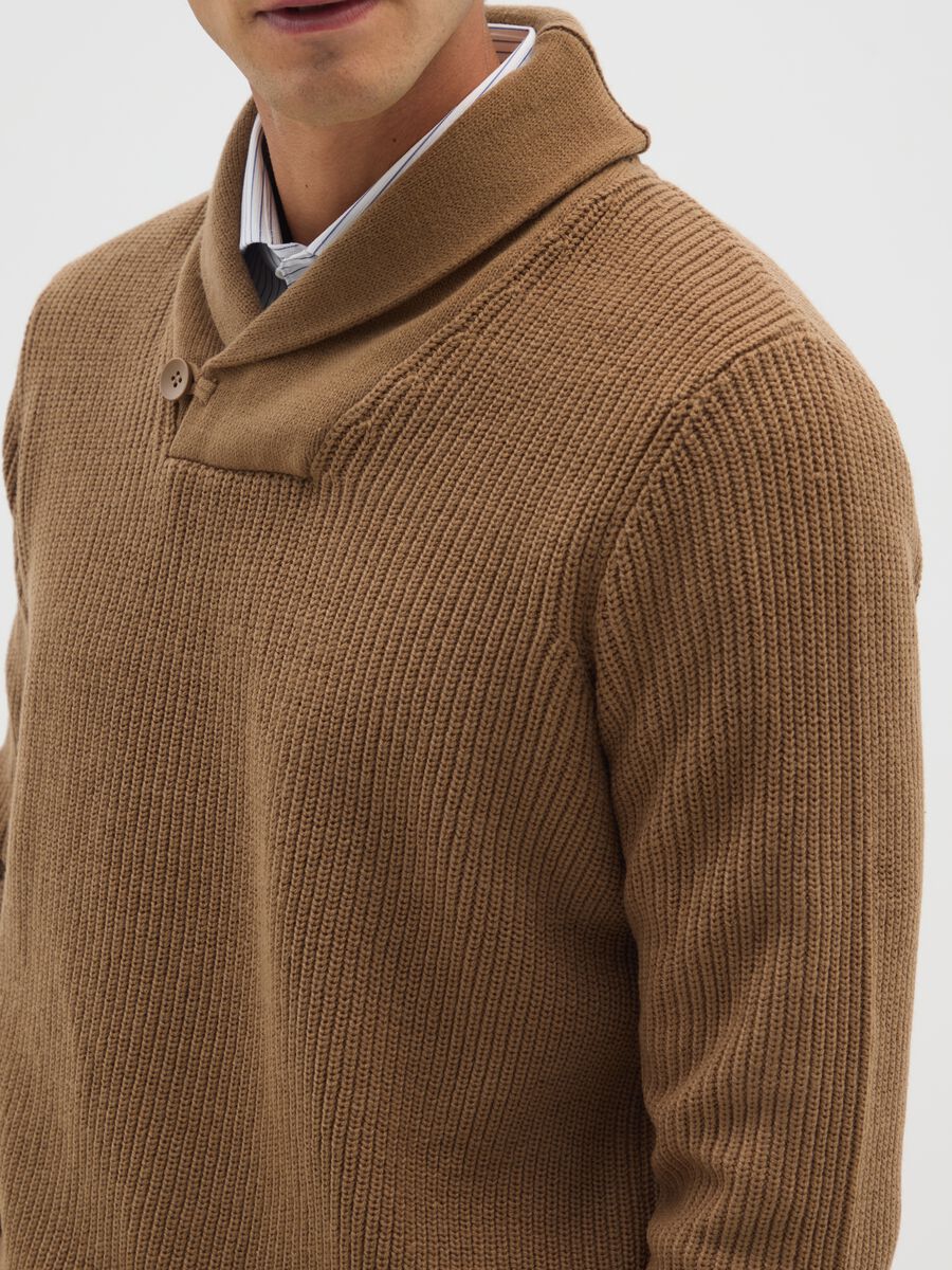 Brown shawl collar sweater regular fit_3