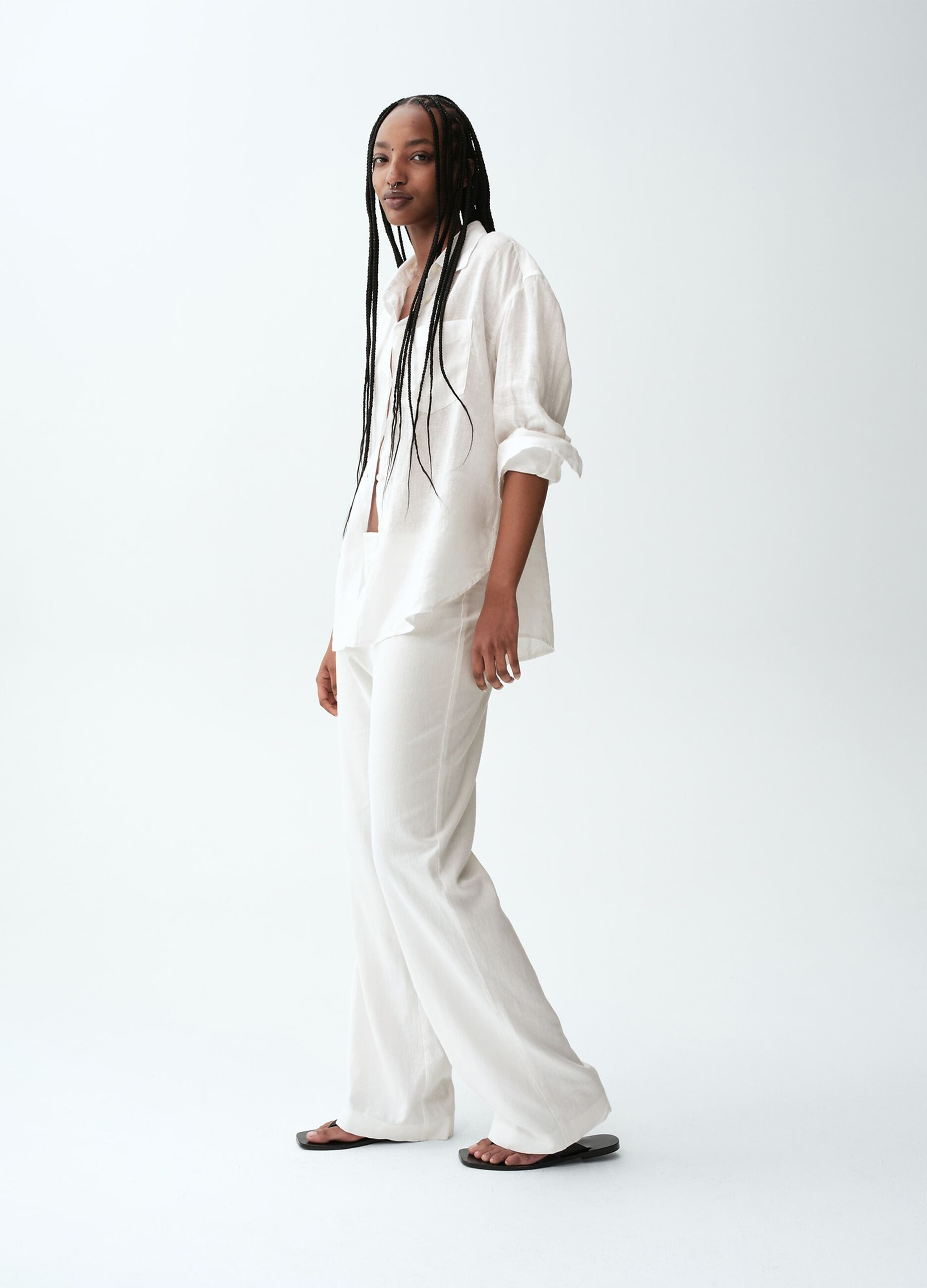 Wide-leg linen-blend trousers