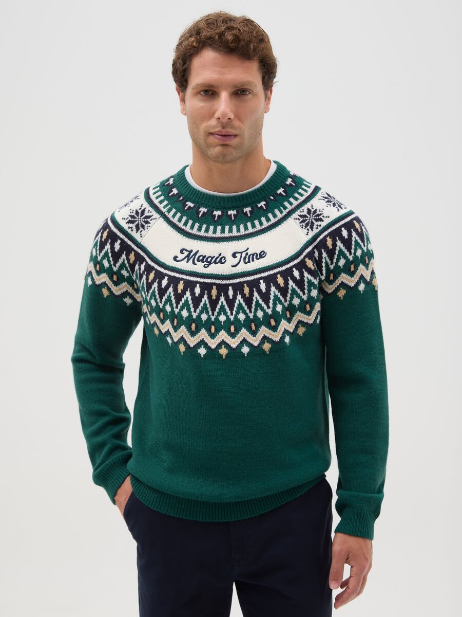Save the Children Christmas Jumper with Green Jacquard Motif_0