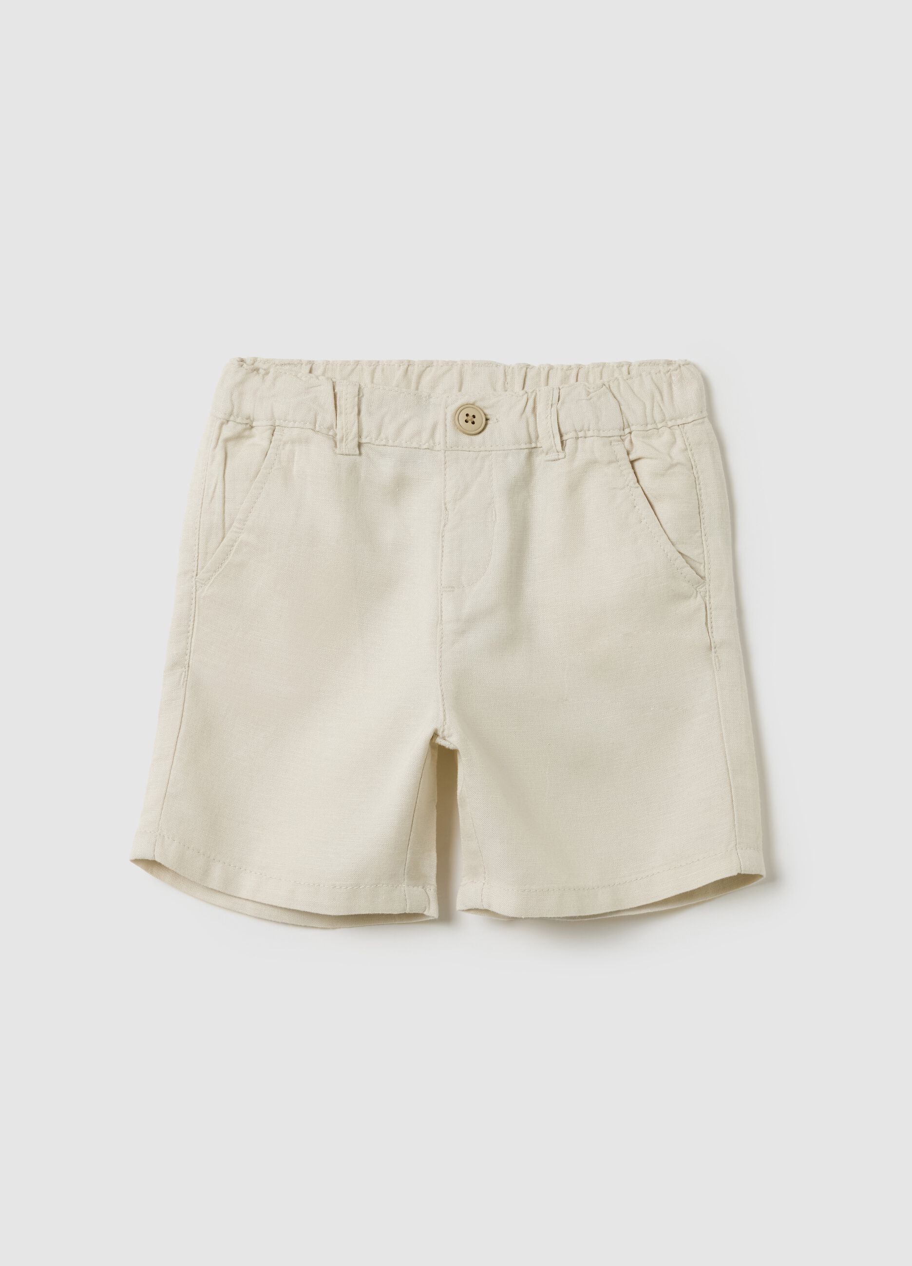 Boys’ beige regular-fit shorts in viscose and linen blend