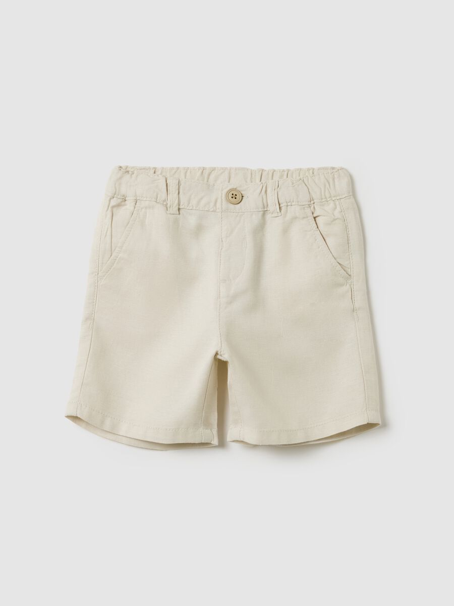 Boys’ beige regular-fit shorts in viscose and linen blend_0