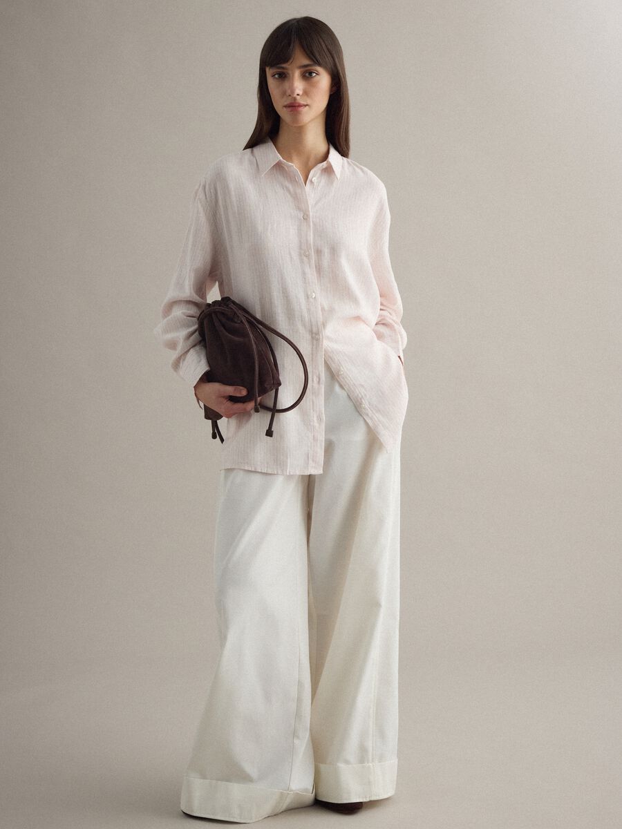 Camicia in misto lino a righe multicolor regular fit_2