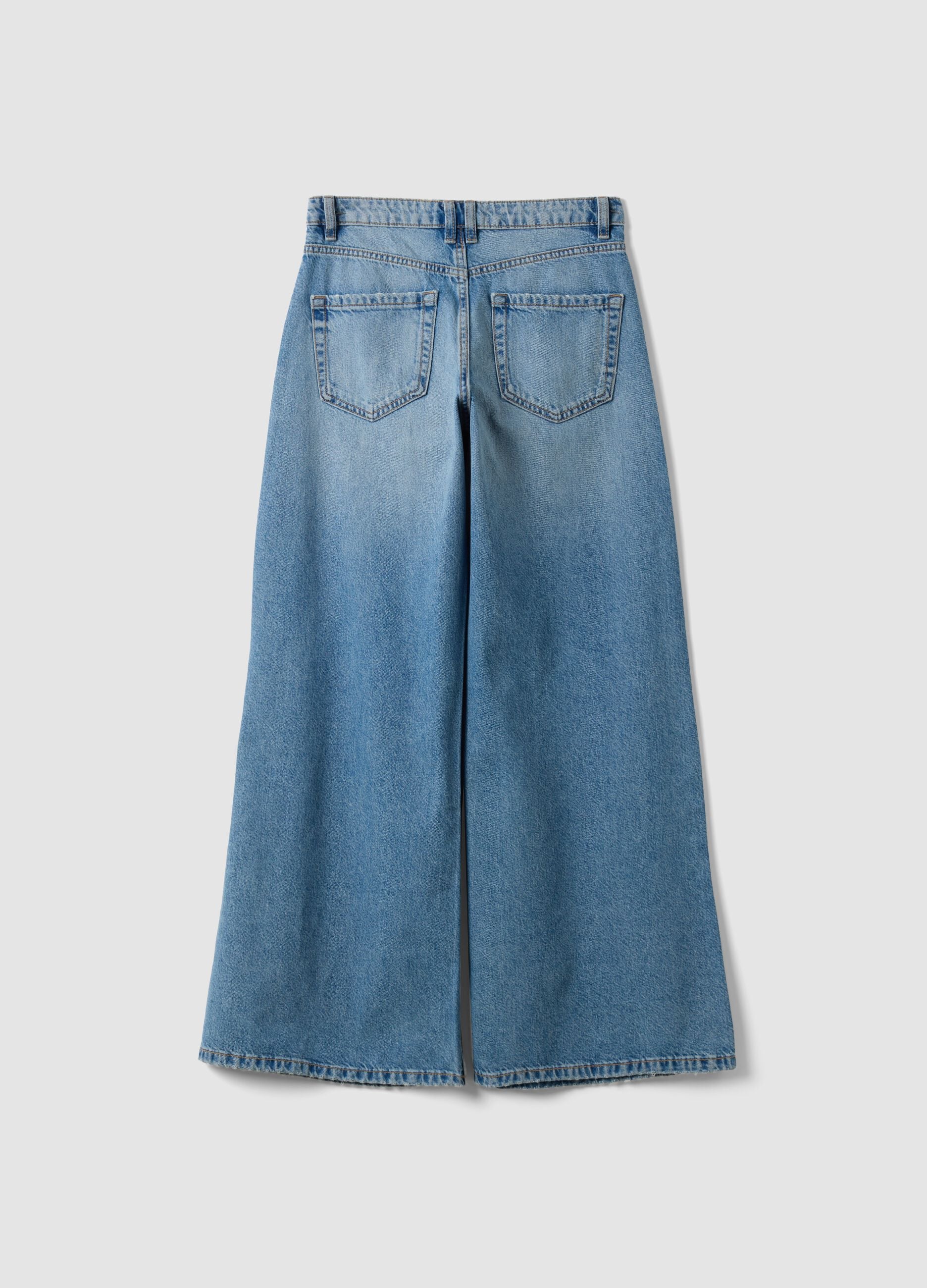 Light Blue Low-Rise Pure Cotton Wide-Leg Jeans