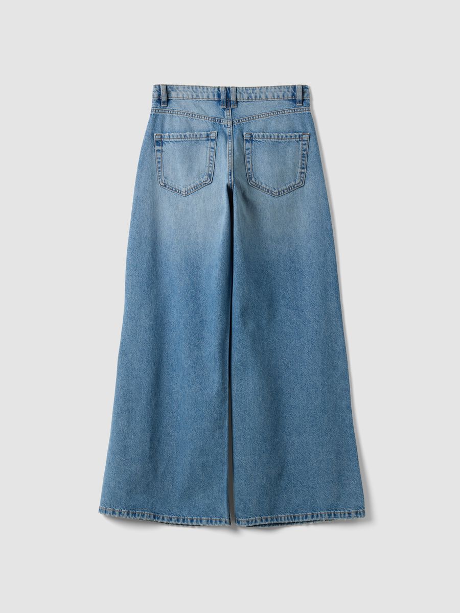 Jeans azzurri wide leg in puro cotone a vita bassa_6