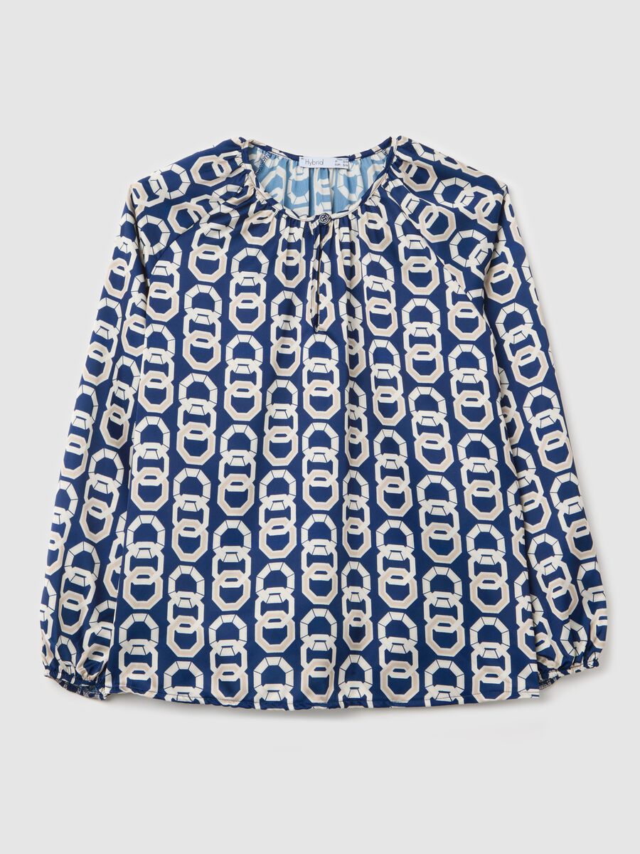 Blue long-sleeved blouse with geometric print_4