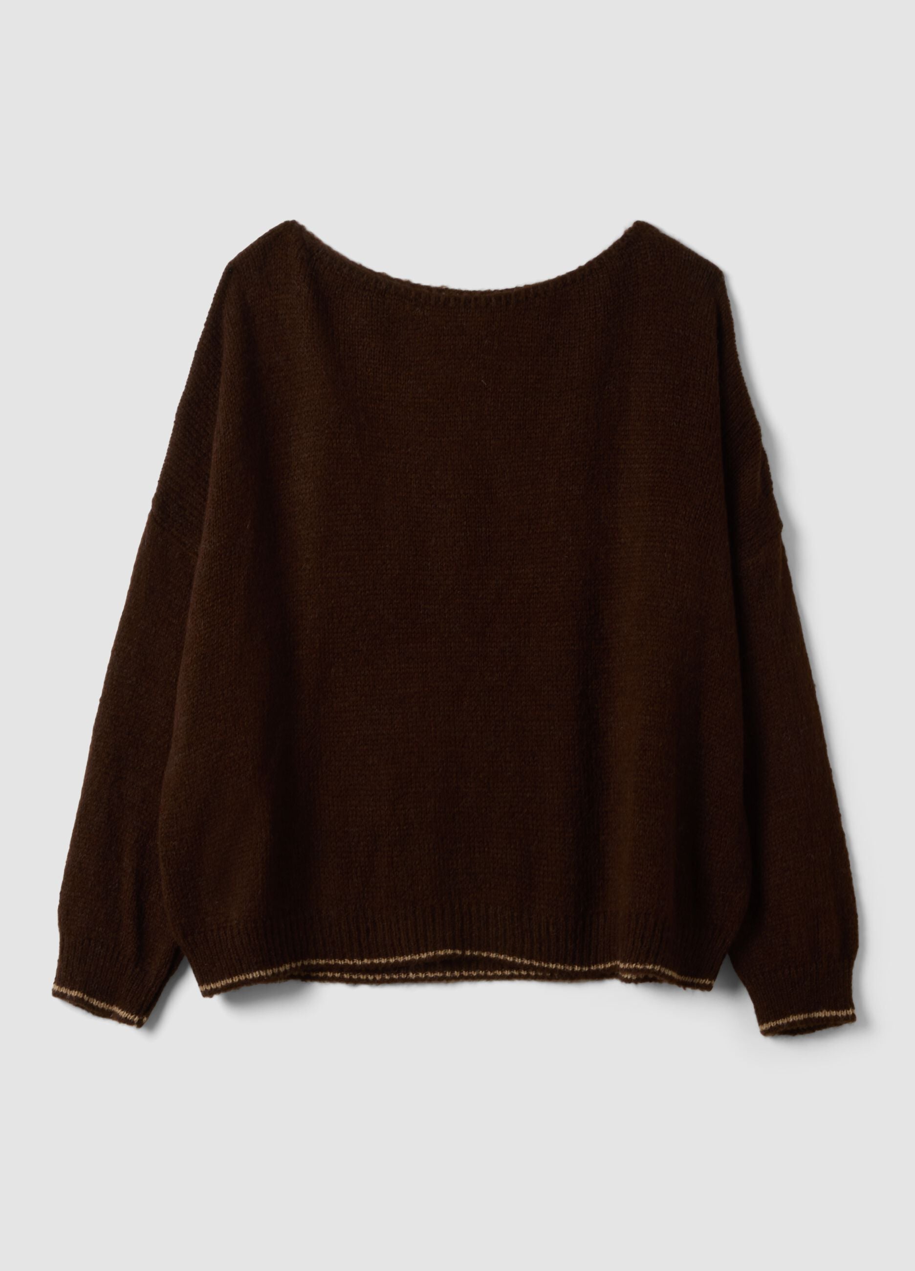 Brown regular-fit wool-blend jumper with contrast trims