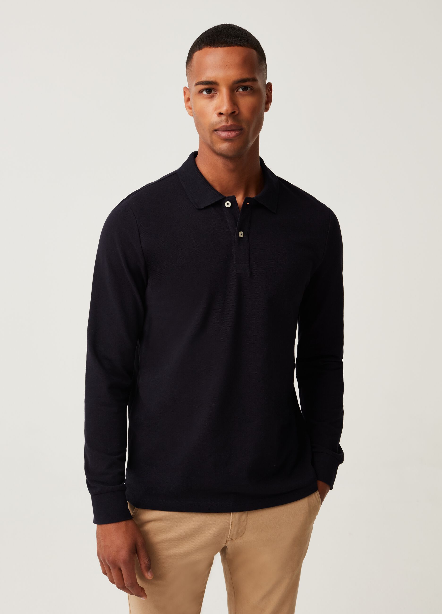 Polo in cotone piquet maniche lunghe_1