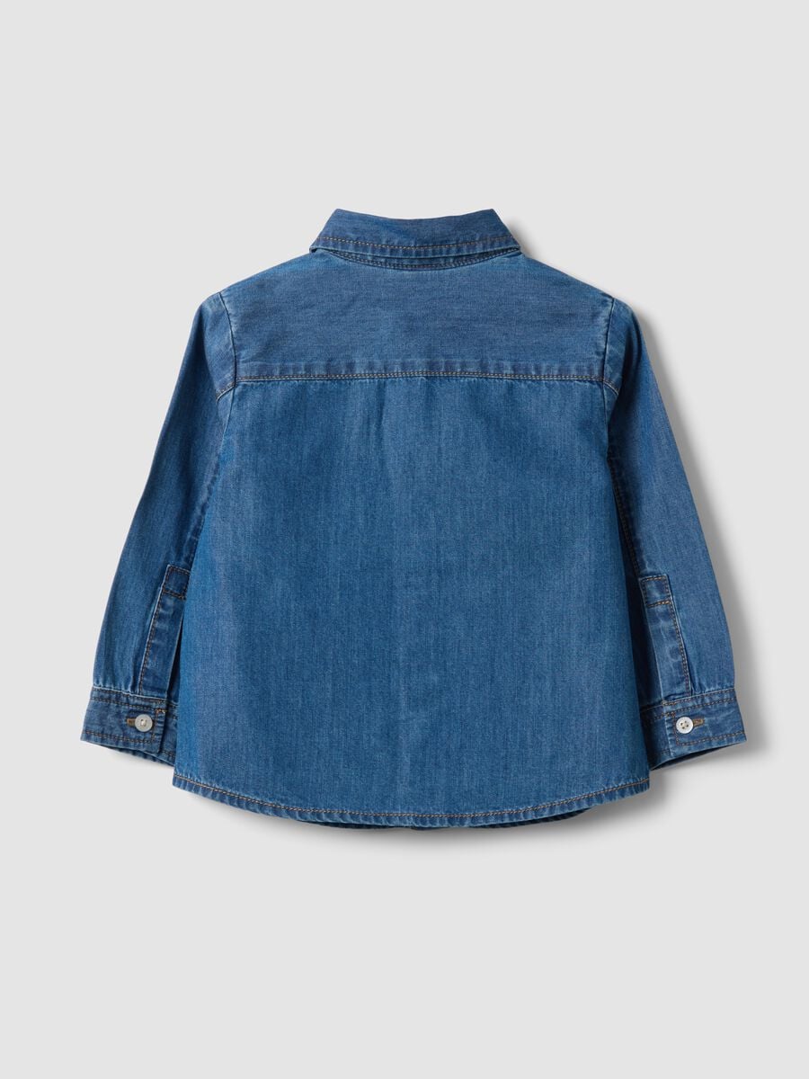Blue denim shirt in pure cotton, regular fit, for boys_1