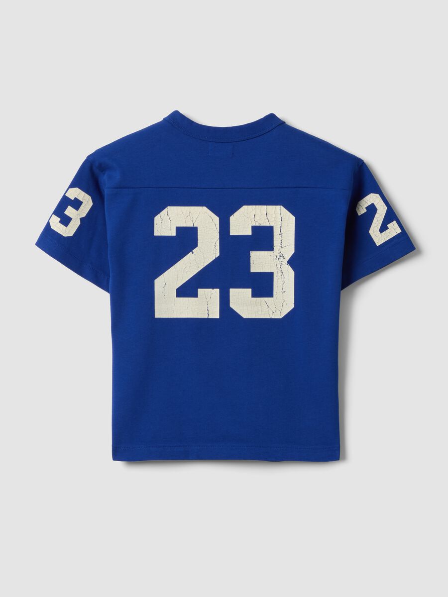 T-shirt in puro cotone blu da bambino oversize fit con stampe_4