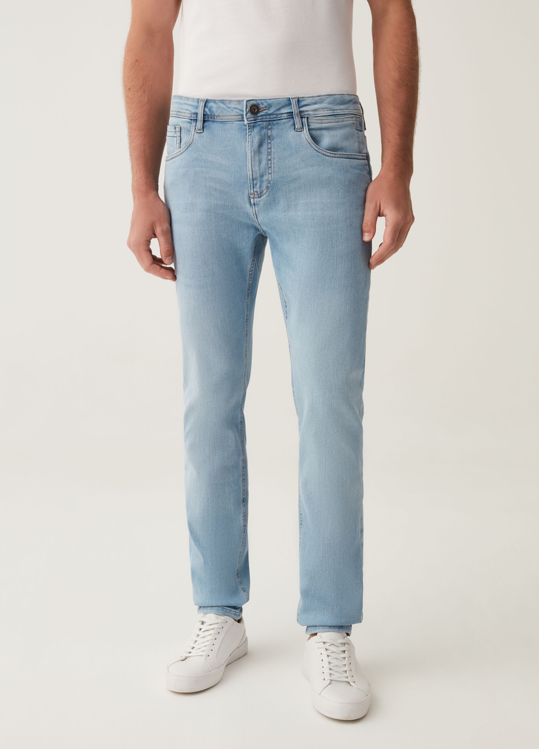 Jeans skinny fit acid wash cinque tasche_1