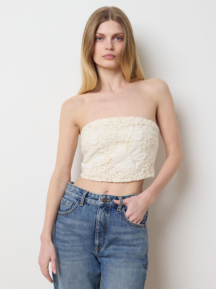Ivory Lace Bandeau Top in Pure Cotton_1