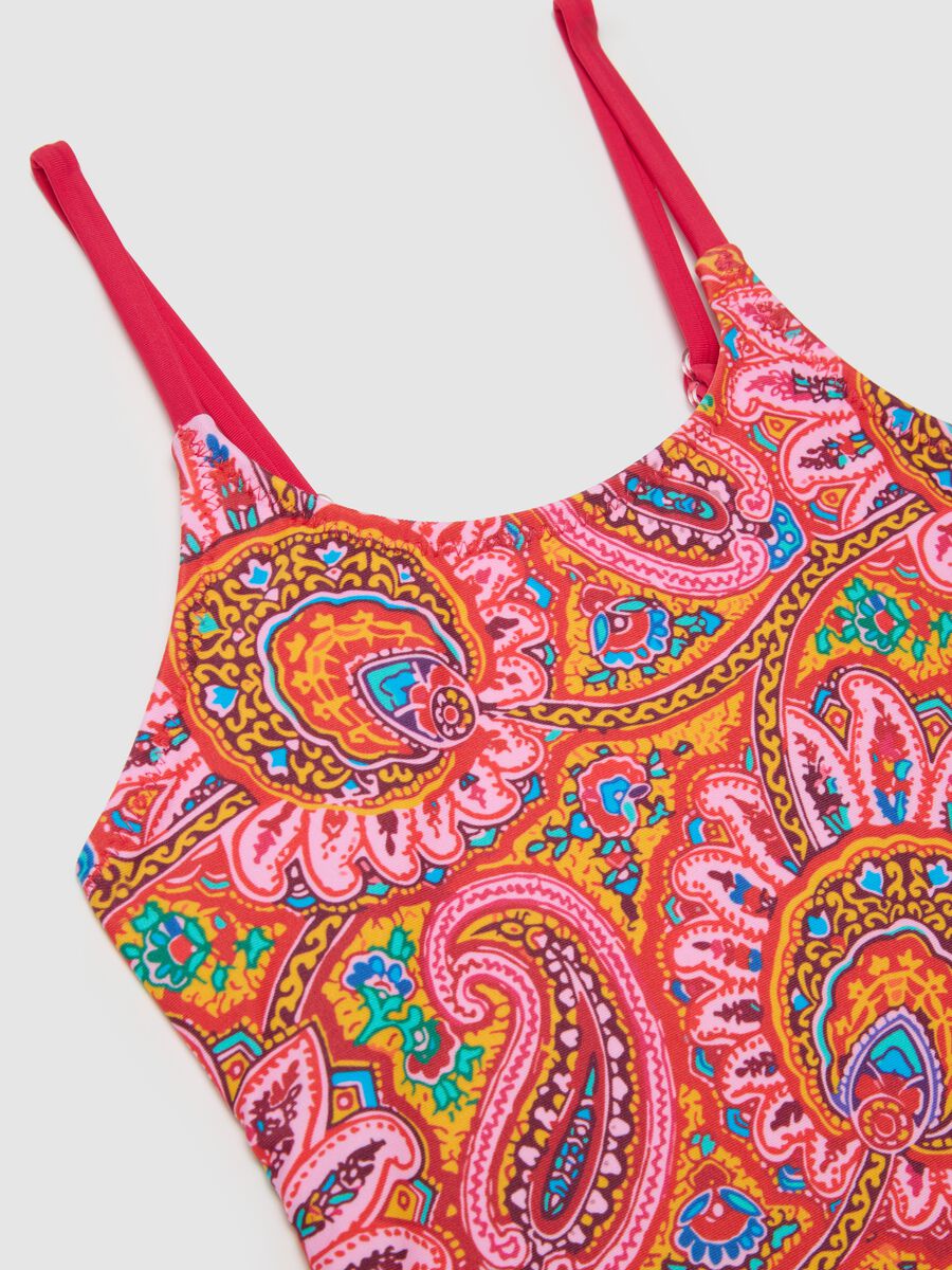 Girls' one-piece swimsuit in multicolored stretch fabric with adjustable straps_2
