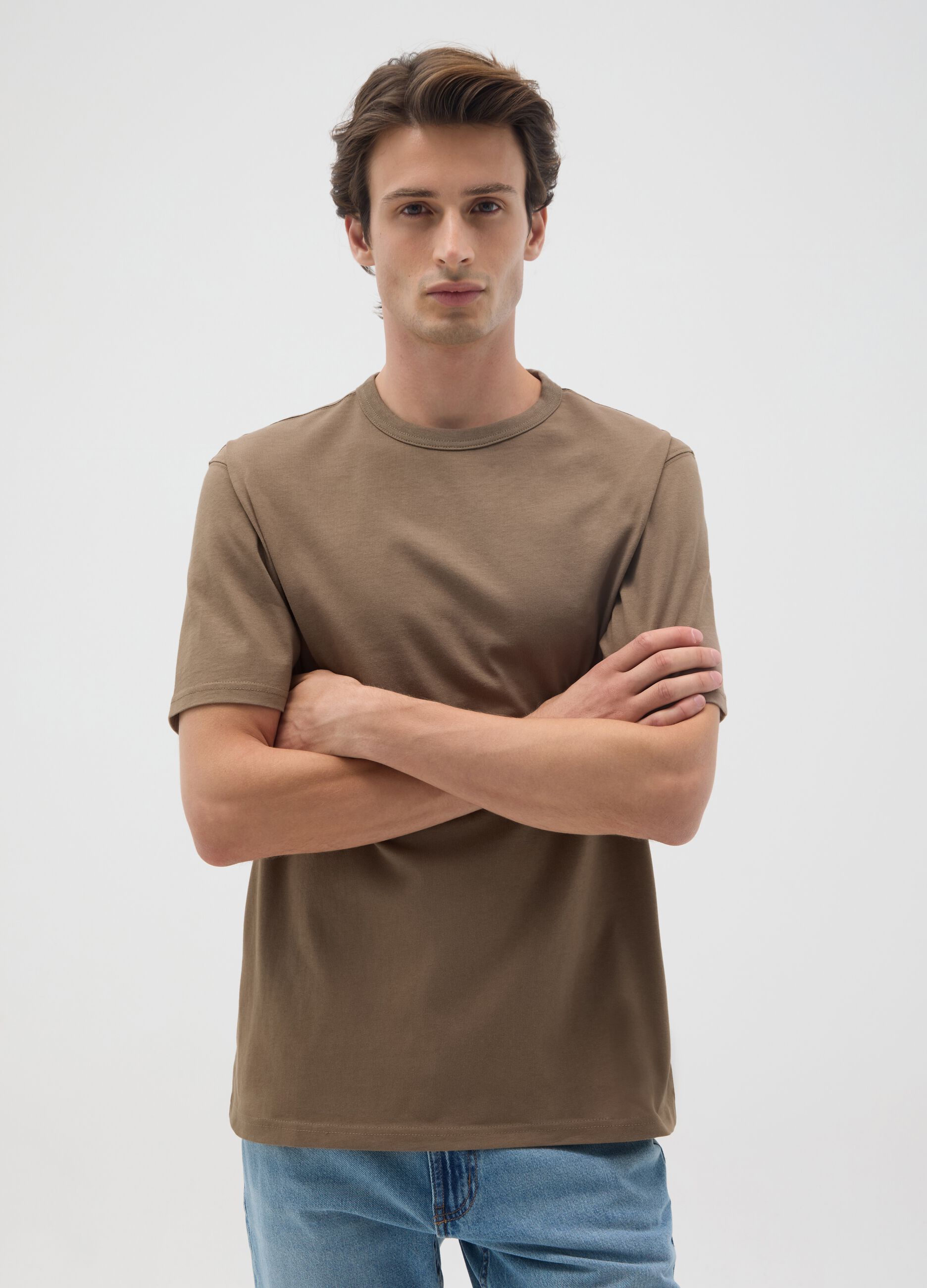 T-shirt in puro cotone marrone regular fit