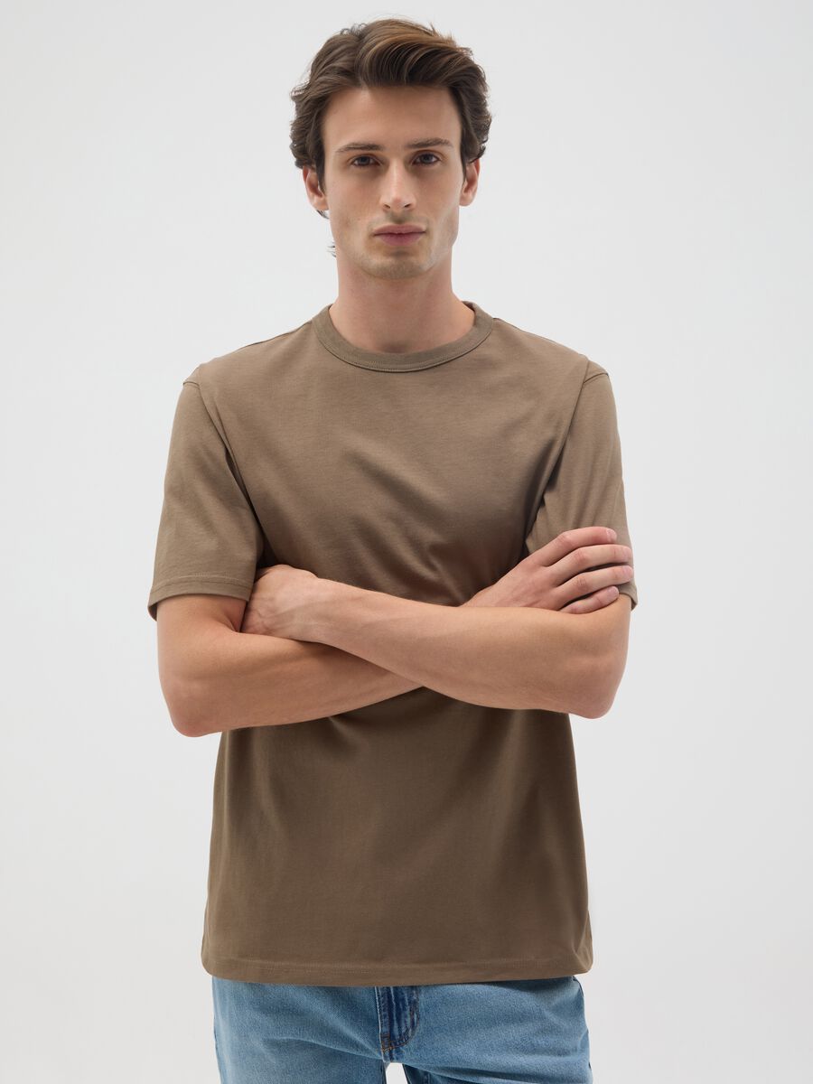 T-shirt in puro cotone marrone regular fit_0