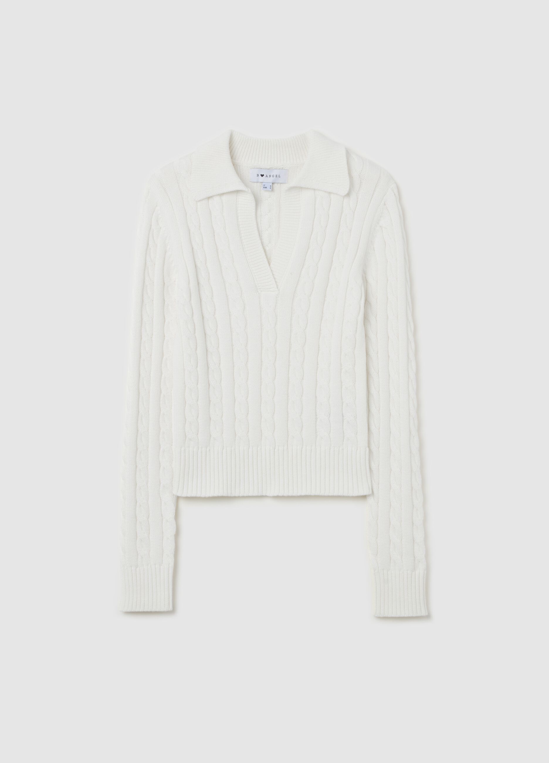 Cable-knit top with polo neck