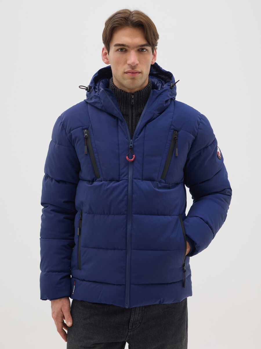 Blue padded jacket with hood and zip_0