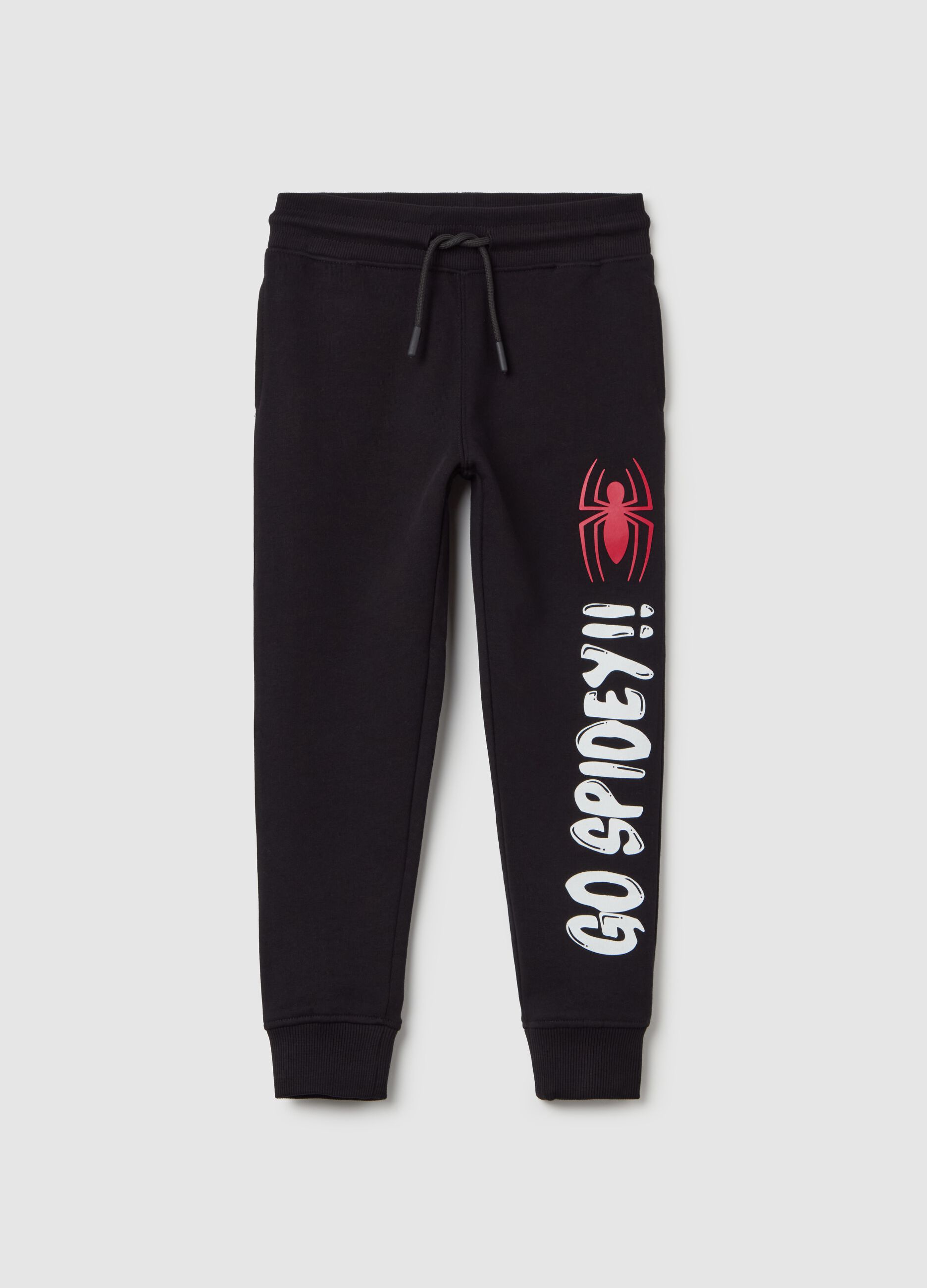 Joggers with drawstring and "Go Spidey!!" print