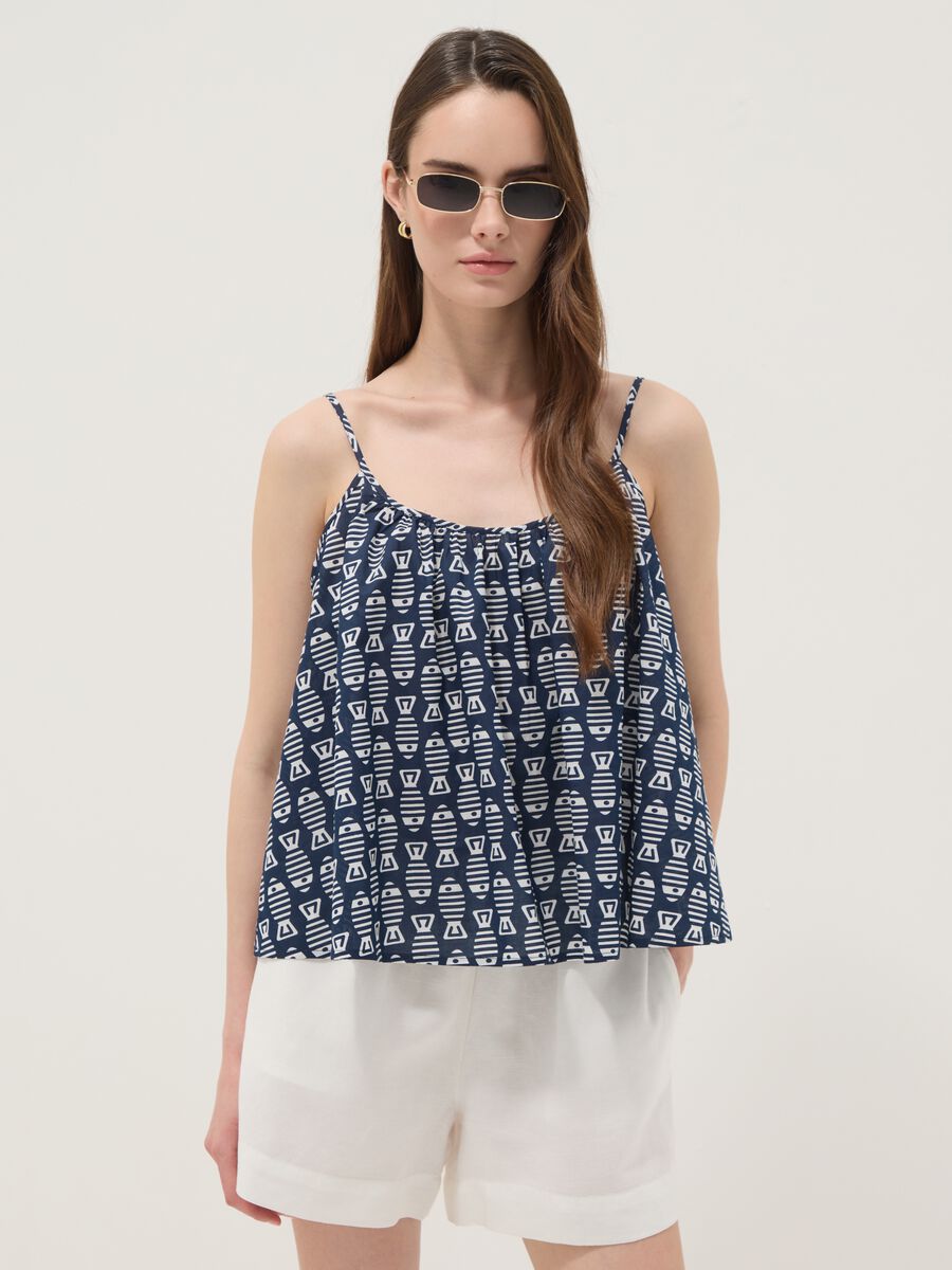 Blue pure cotton cami top with thin straps_0