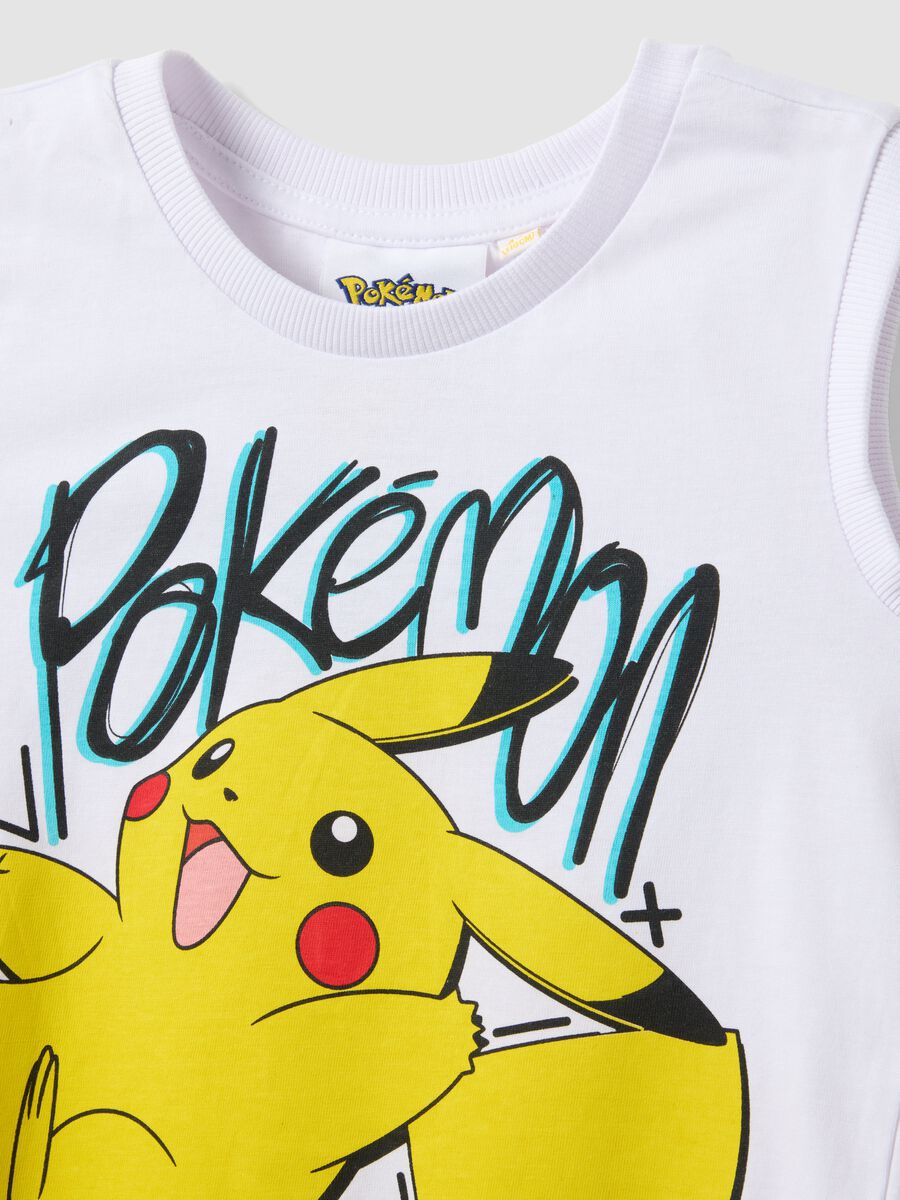 Tank top in puro cotone bianco da bambino oversize fit con Pikachu_2