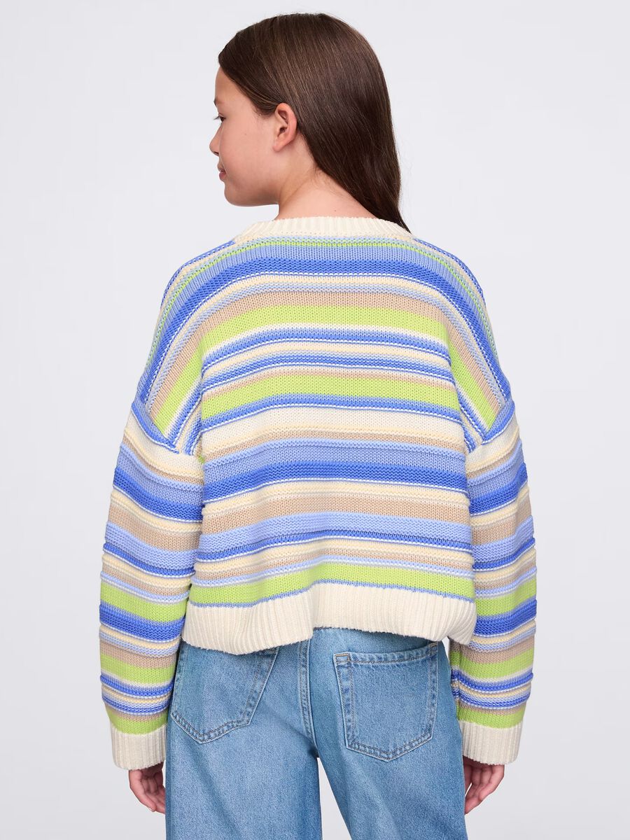Green and light blue pullover in striped cotton_2