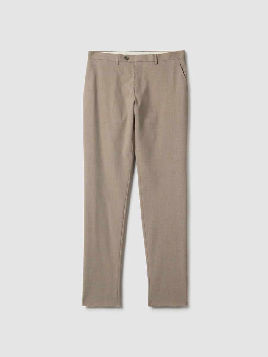 Beige Checked Slim Fit Trousers_4