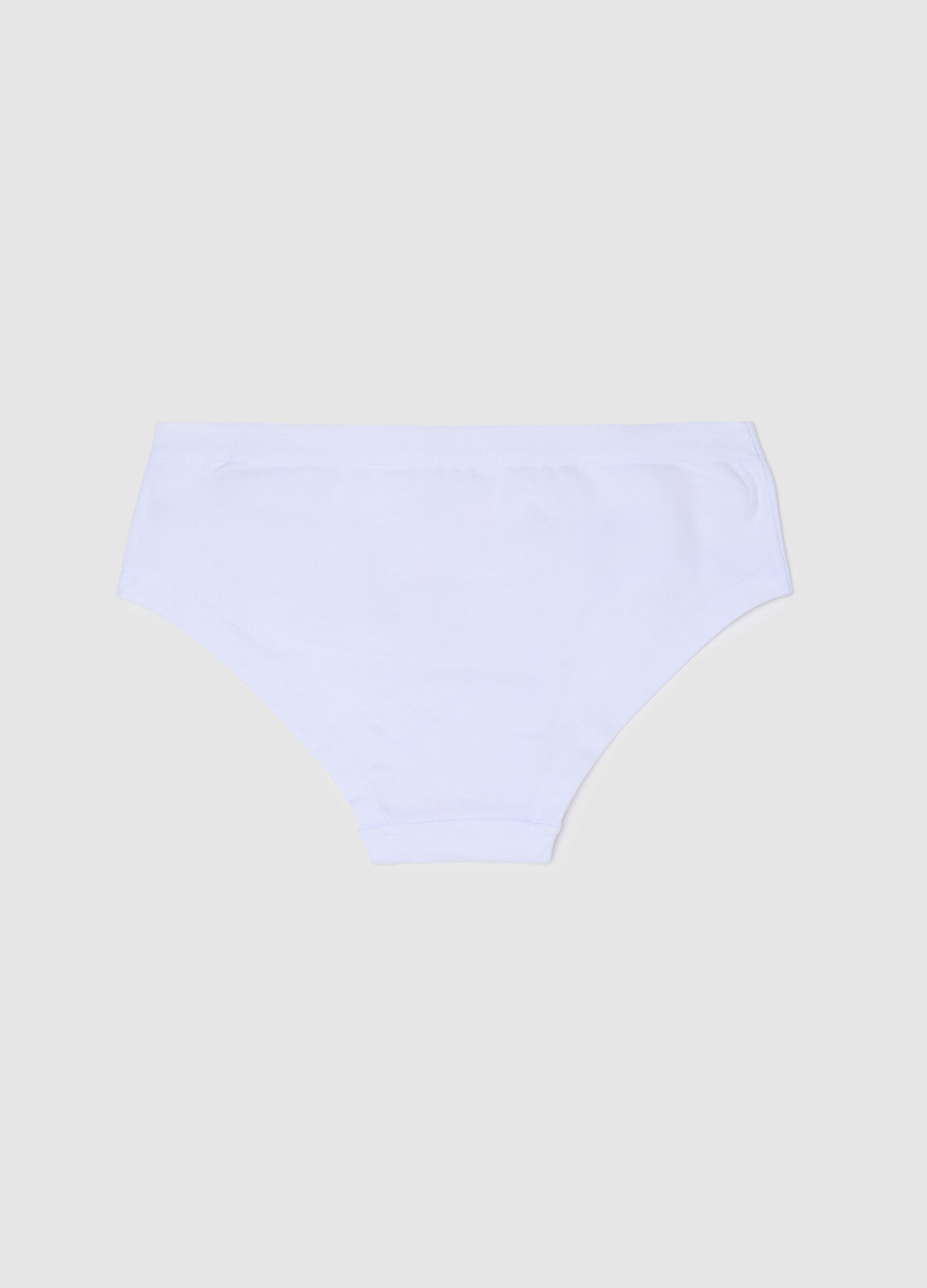 Girls' white cotton briefs with embroidery