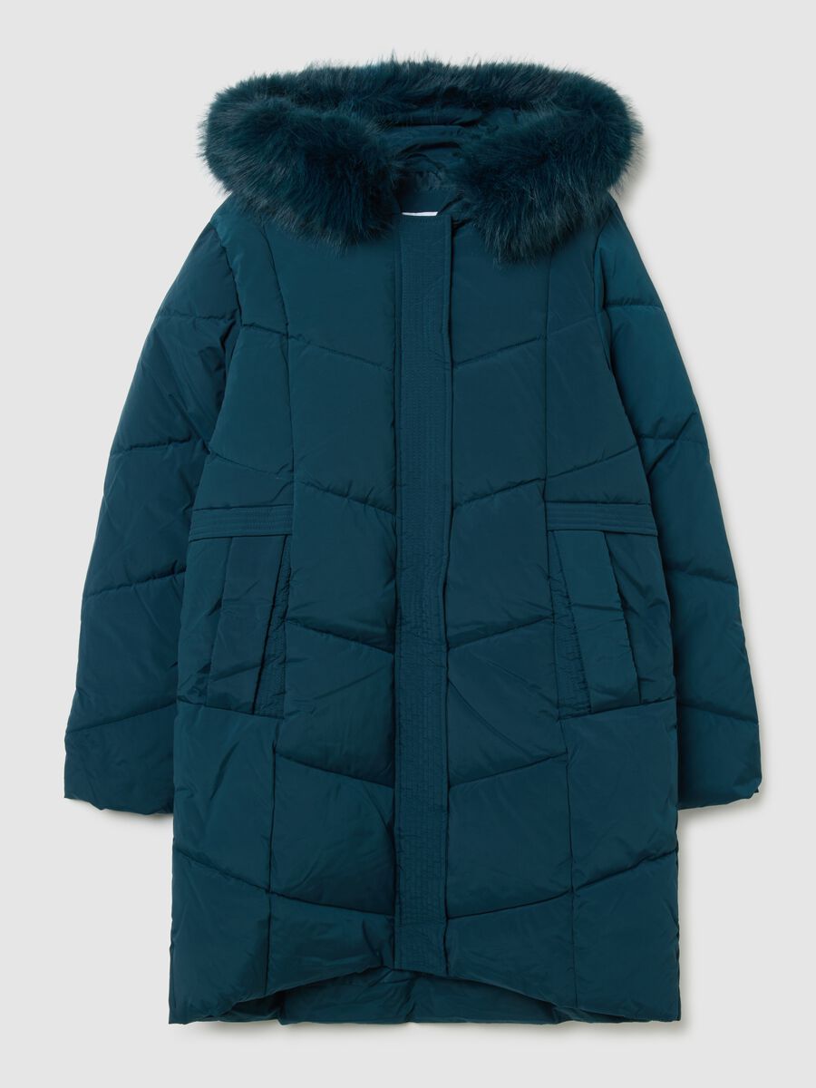 Long Blue Hooded Down Jacket_4