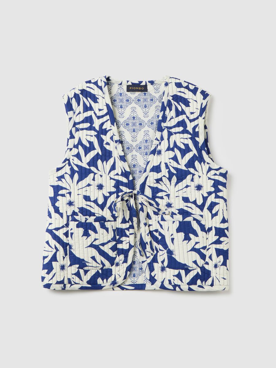 Blue and white floral patterned cotton gilet_4
