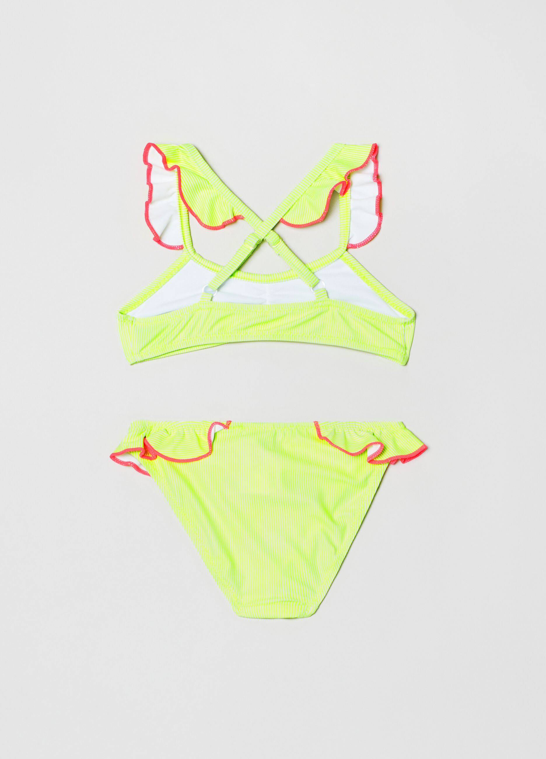 Bikini con rouches e stampa a righe_1