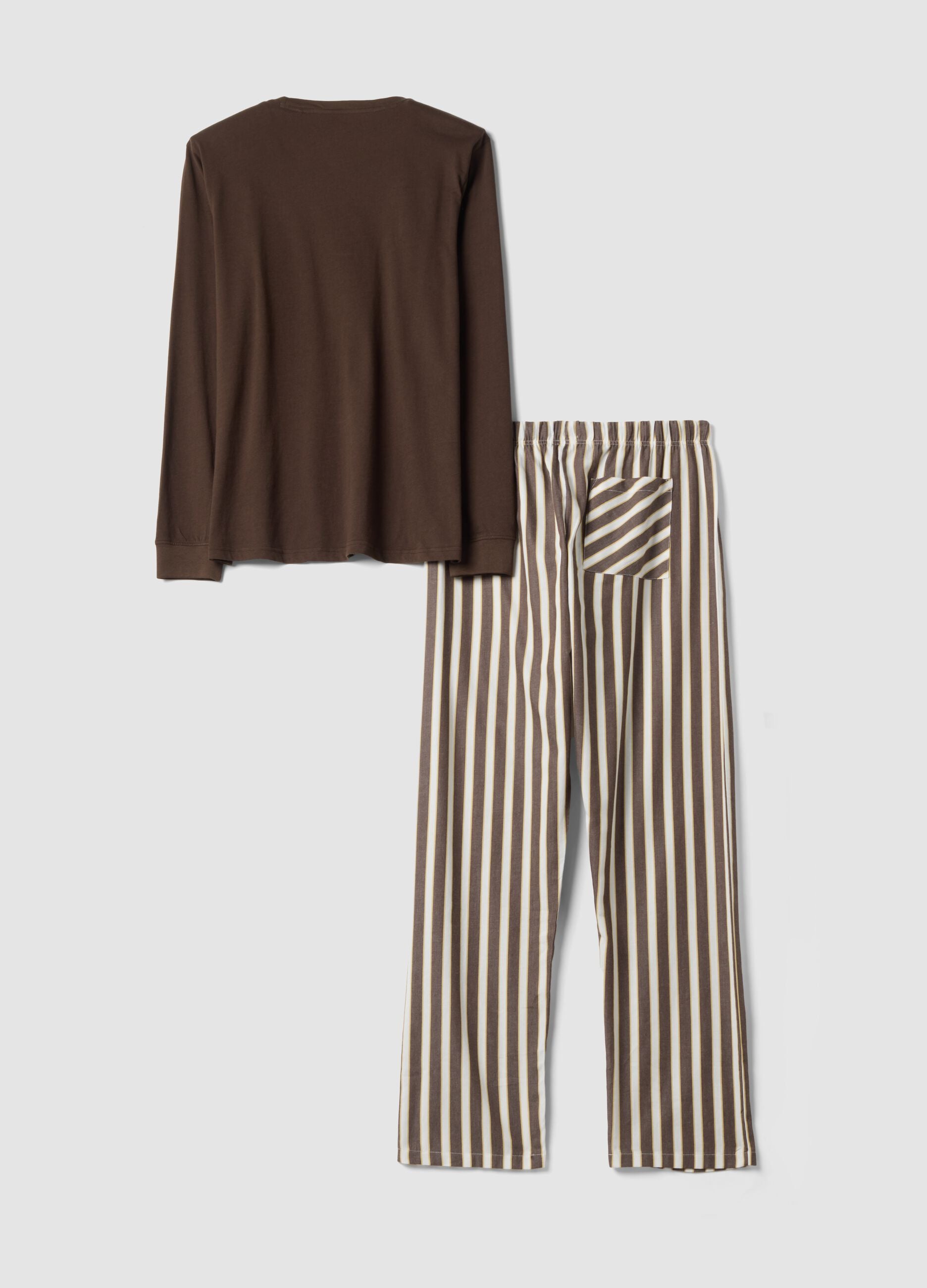 Brown pure organic cotton striped pyjamas, regular fit