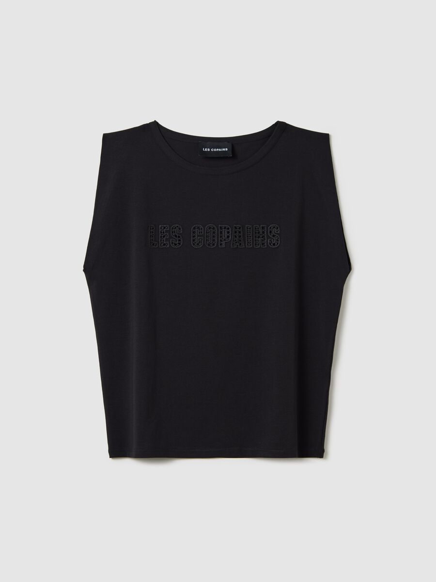 Black T-shirt in stretch cotton with logo_0