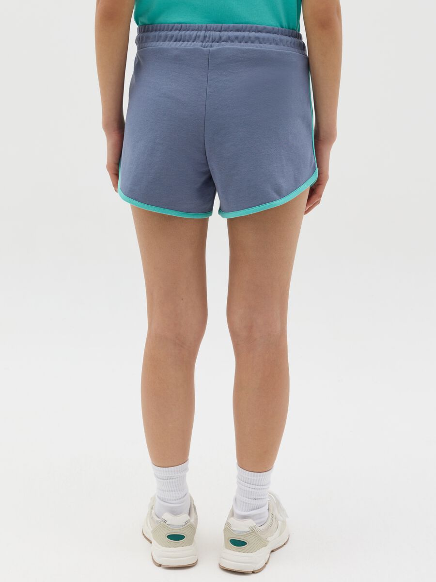 Blue fleece shorts with drawstring and logo print_3