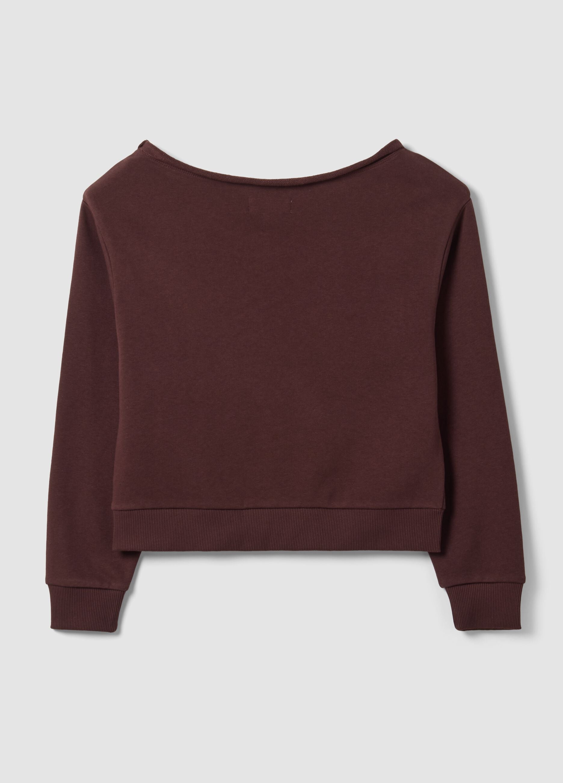 Brown cotton-blend sweatshirt with wide neckline, regular fit