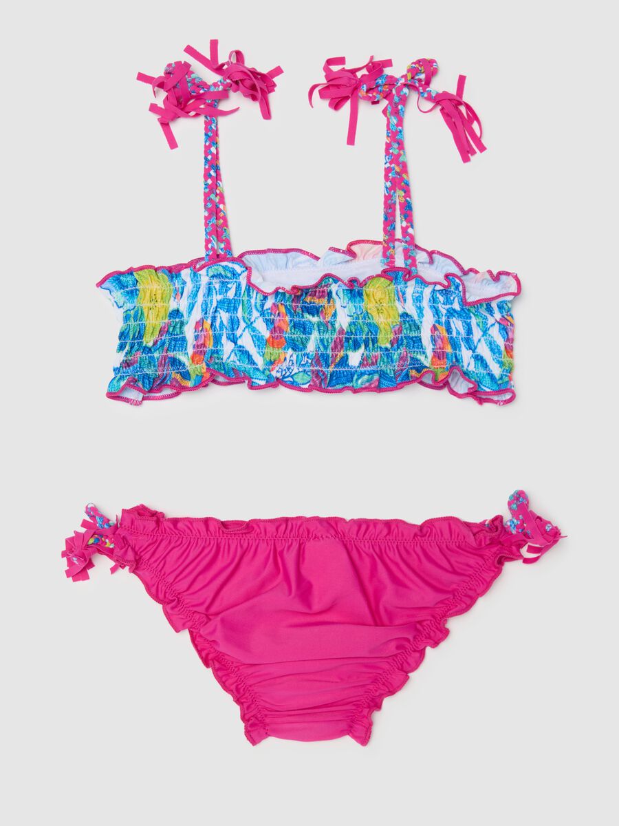 Girls' Multicolour Stretch Blend Bikini with Ruffles and Bows_1