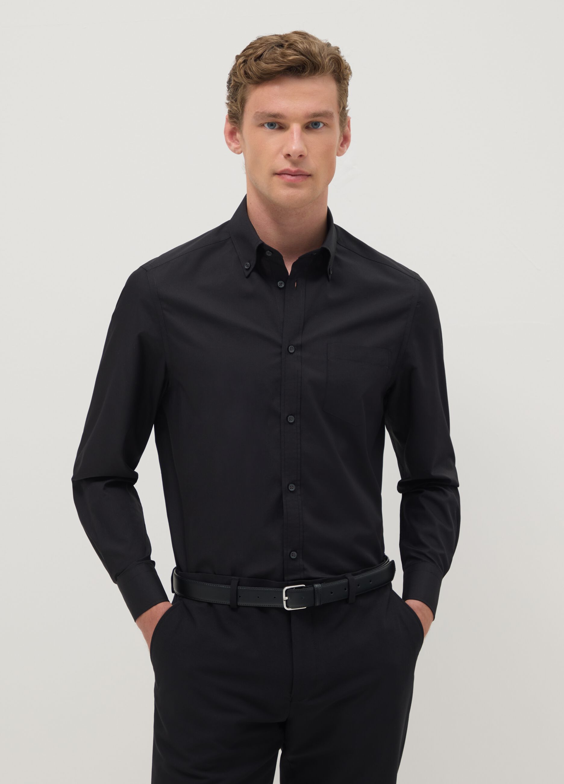 Black long sleeve regular fit easy iron shirt