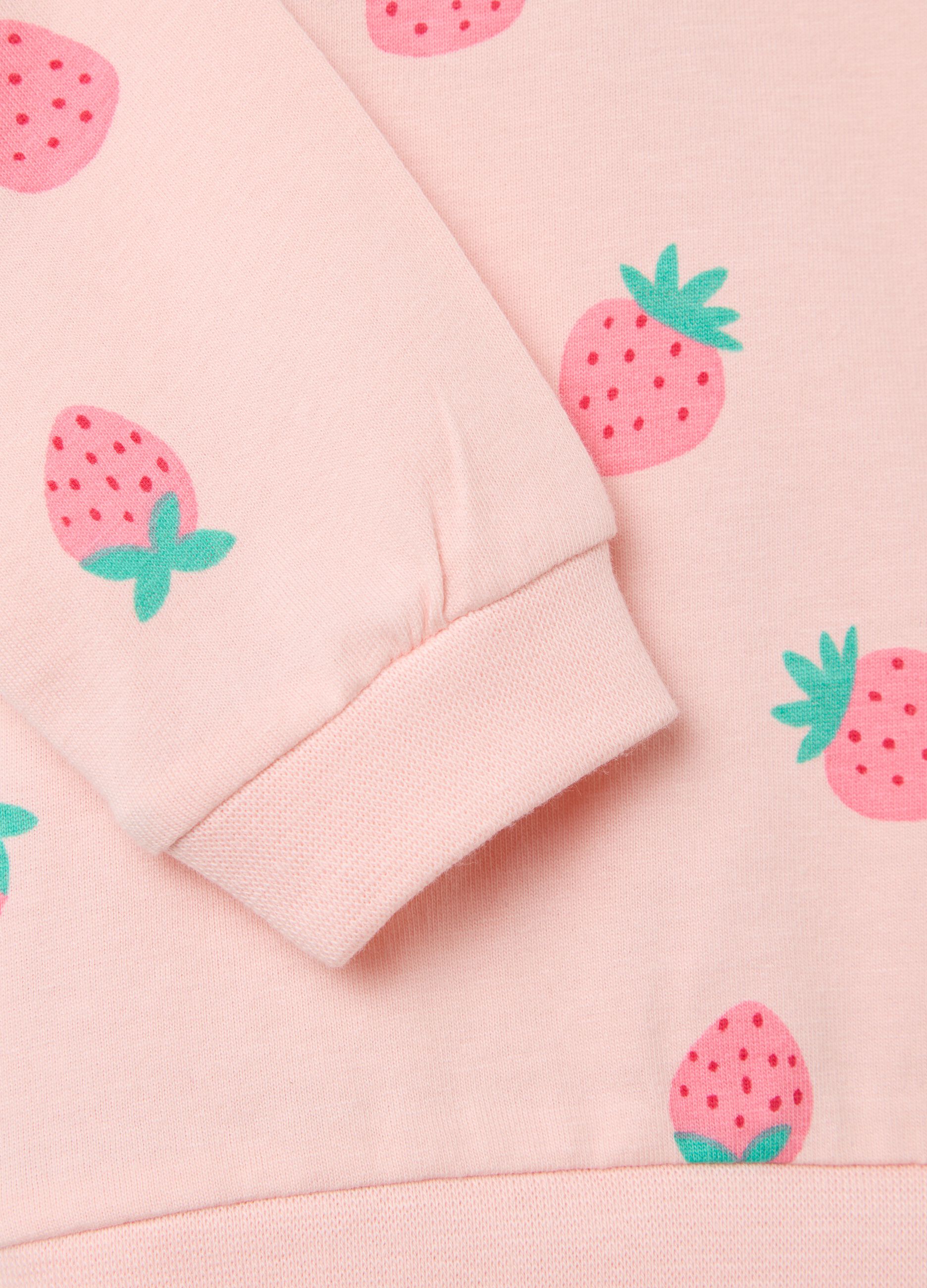 Pink organic cotton pyjamas with strawberries print