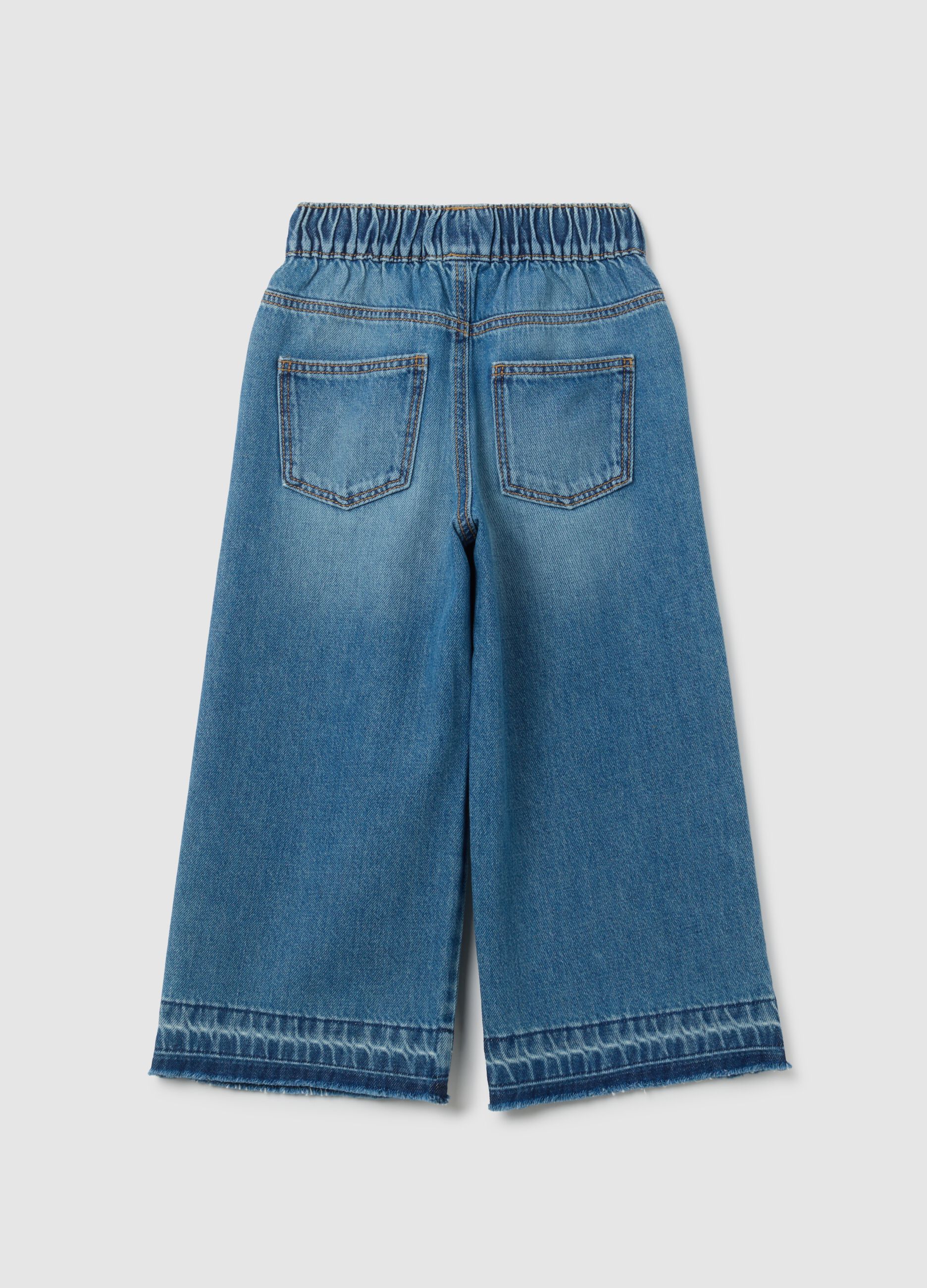 Jeans da bambina in puro cotone denim a gamba larga