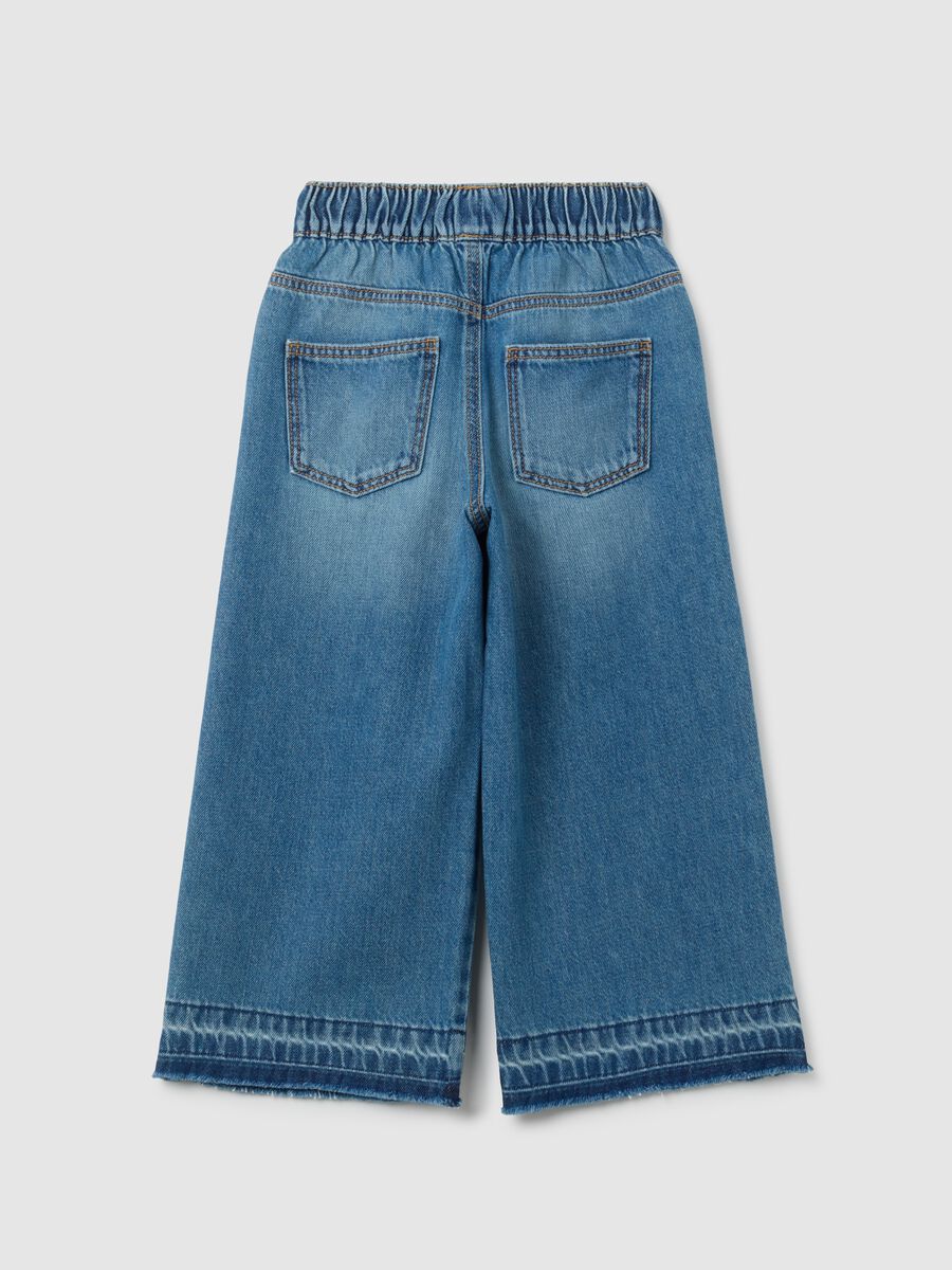 Jeans da bambina in puro cotone denim a gamba larga_1