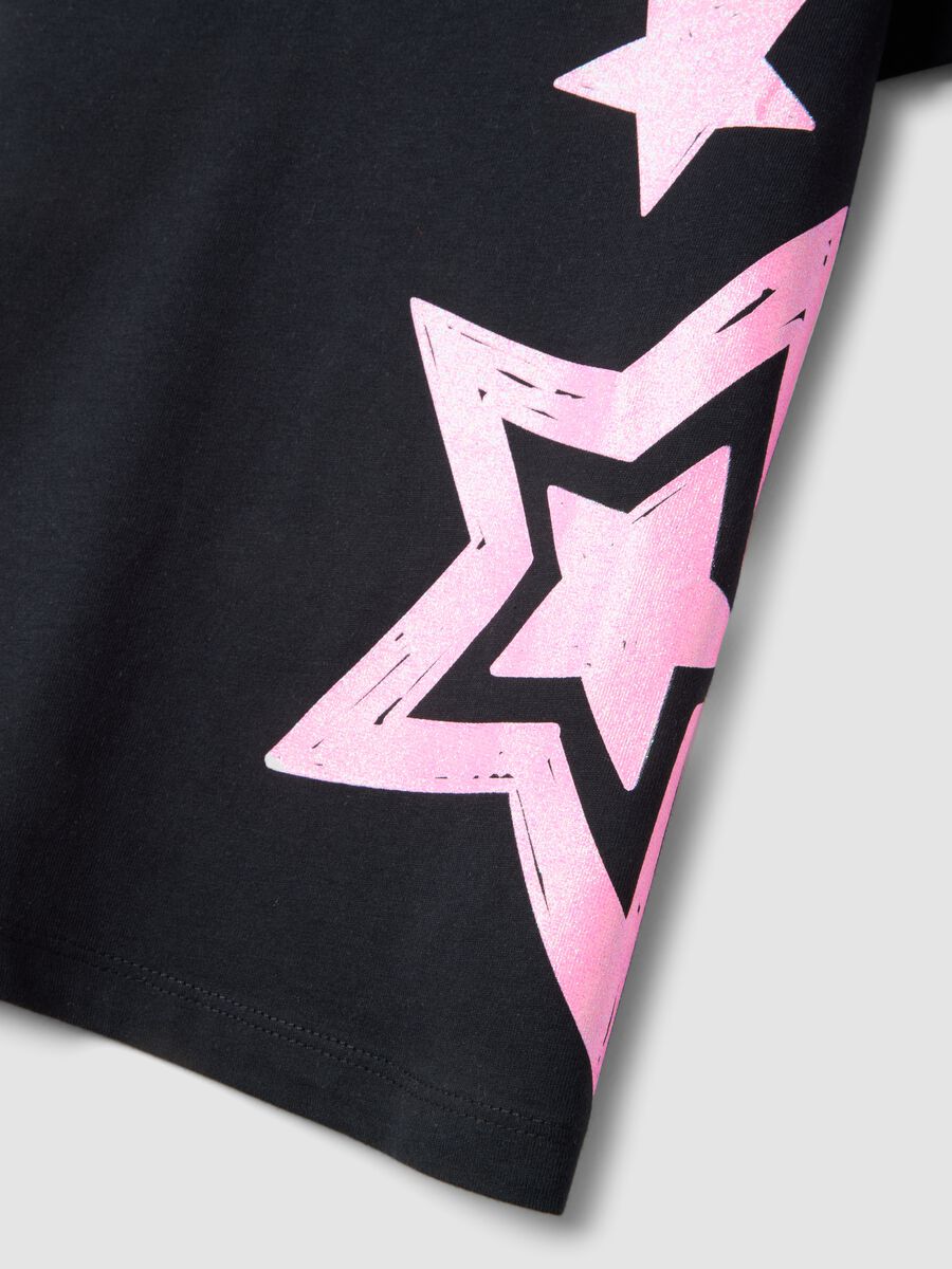 T-shirt in puro cotone nero da bambina regular fit con stelle_3