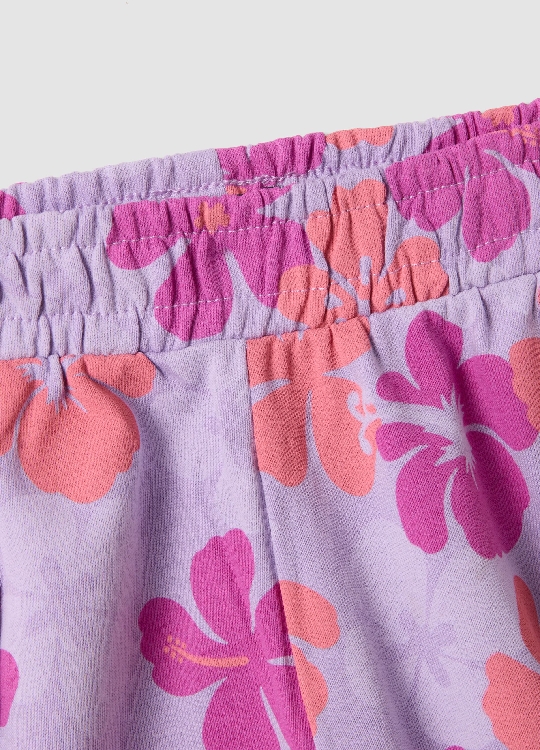 Pink pure cotton floral-print shorts for girls, regular fit
