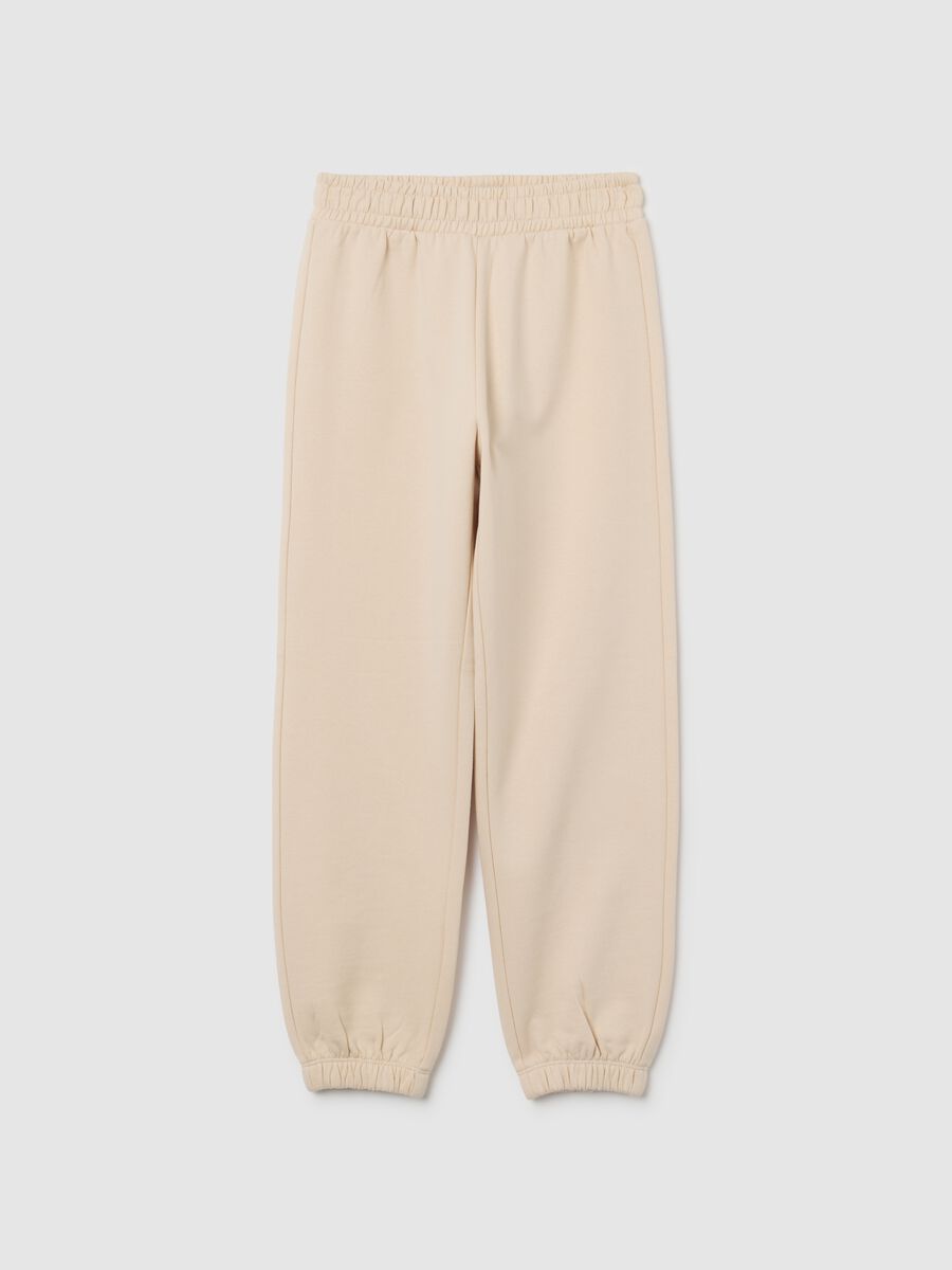 Girls' regular fit beige pure cotton trousers_0