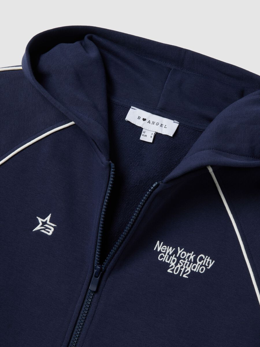 Blue hoodie with zip in cotton blend relaxed fit_5